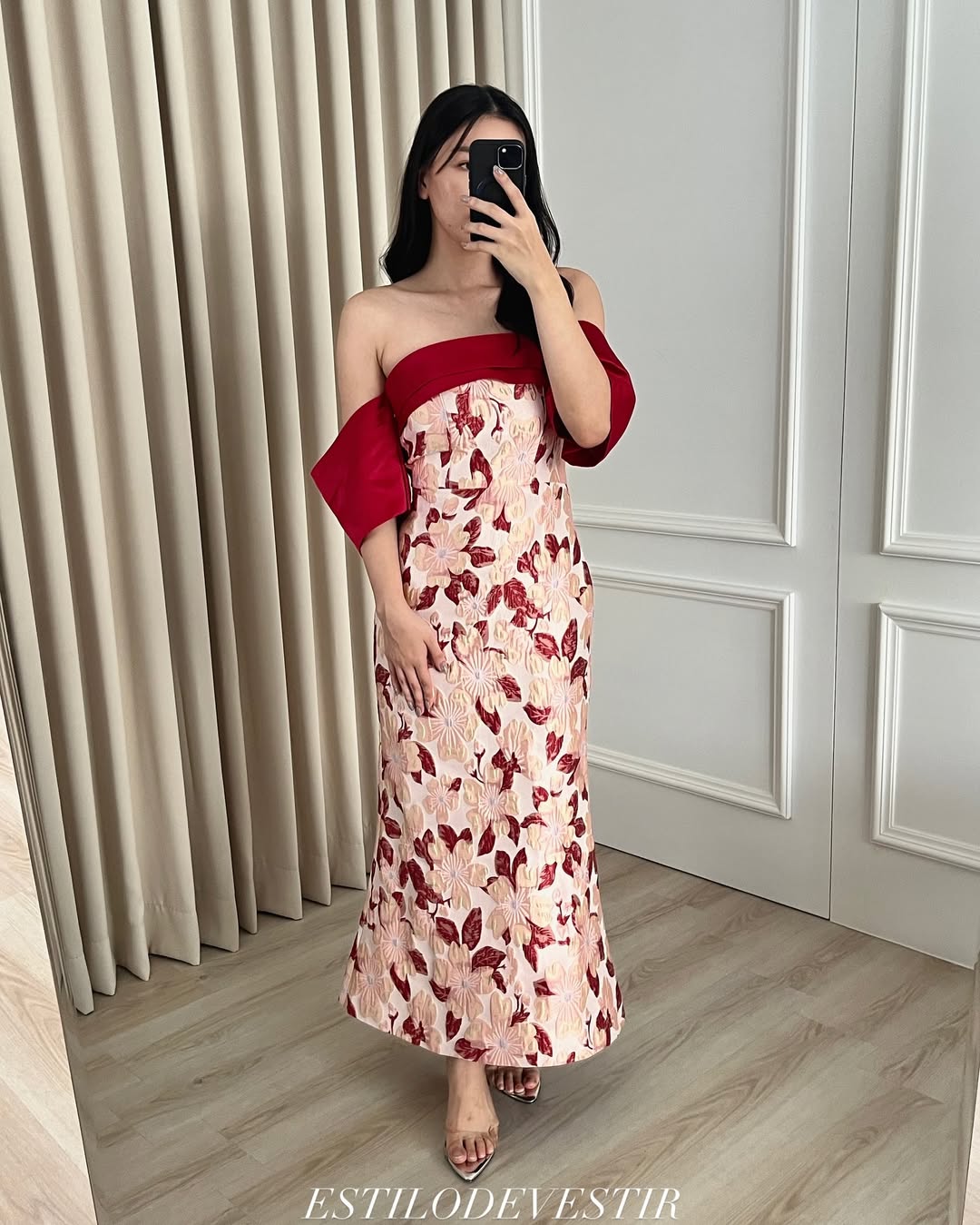 flower-embossed-red-dress
